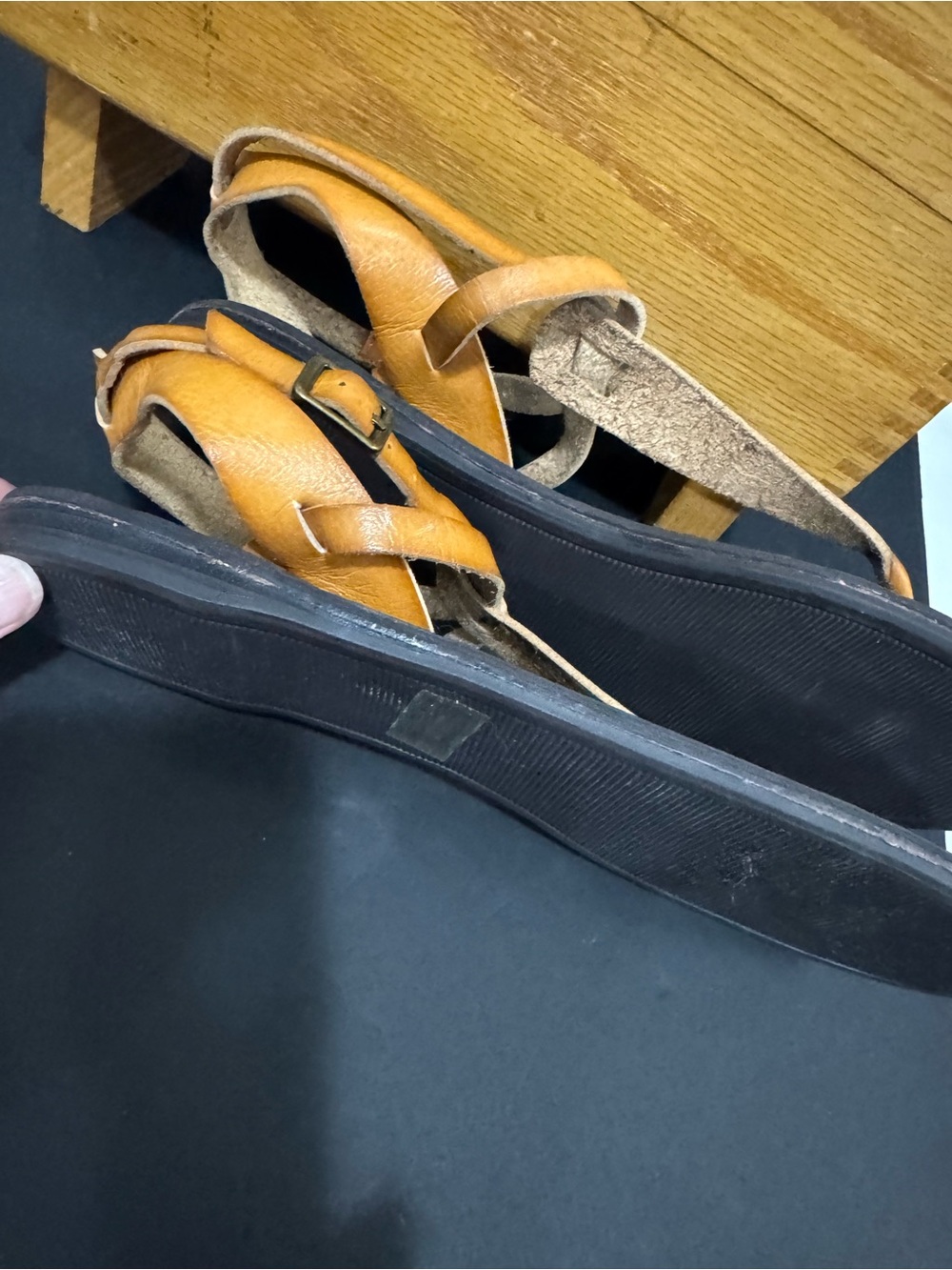 G.H. Bass & Co. Brown and Tan Leather T-Strap Sandals - Picture 3 of 4